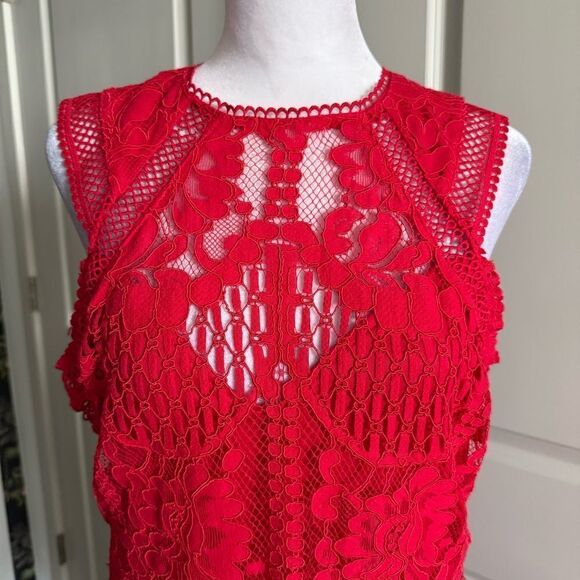 Lulus Lipsy VIP Red Lace Midi Cocktail Party Dress Size L - Picture 8 of 8